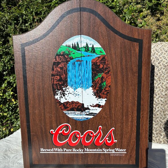 Coors Beer Wood Dartboard Wooden Cabinet Game Room Bar Pub Mancave - Picture 1 of 9